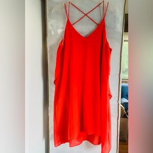 Coral Flowy Spaghetti Strap Mini  Dress - Medium